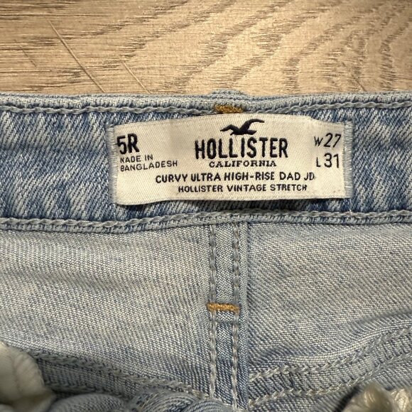 Hollister Jeans Curvy Ultra High Rise Dad Patchwork Light Wash Sz 5 Baggie Denim - Picture 6 of 16